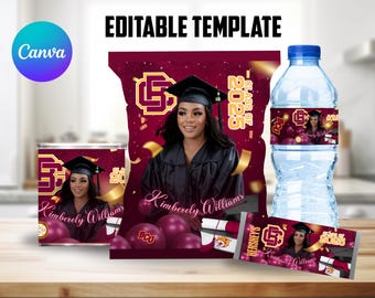 Editable BCU Chip Bag, Pringles Label, 8oz Water Bottle Label & Hersey Wrapper Template