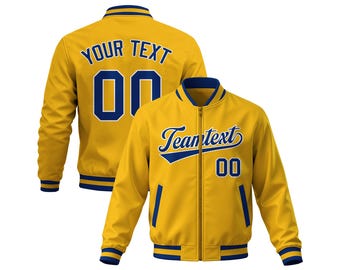 Custom Varsity Jacket Personalized Team Name & Number Baseball Bomber Jacket Embroidered Zip-Up Sports Jacket for Men Women Youth Team Gift