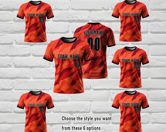 Custom Heat Press Soccer Jersey | Red Geometric Team Shirt | Personalized Name & Number | Customizable Athletic Wear