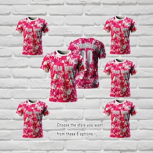 Custom Heat Press Soccer Jersey | Pink Digital Camo Team Shirt | Personalized Name & Number | Customizable Athletic Wear