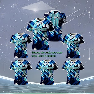 Custom Heat Press Soccer Jersey | Blue White Angled Stripe Design | Personalized Name & Number Team Shirt | Custom Sports Uniform