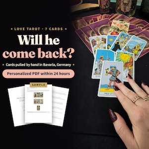Will He Come Back Tarot Reading, Ex Back Love Reading, 7 Card Tarot Spread for Reconciliation, Leaning Yes or No, PDF in 24 Hours