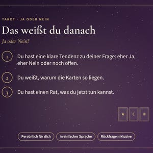 Ja eller nej? Tarotläsning på tyska, tydligt svar på din fråga med 3 kort, tendens, förklaring och råd, personlig PDF på 24 timmar bild 4