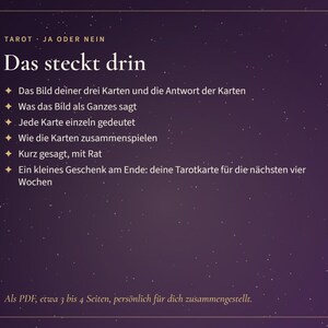 Ja eller nej? Tarotläsning på tyska, tydligt svar på din fråga med 3 kort, tendens, förklaring och råd, personlig PDF på 24 timmar bild 5