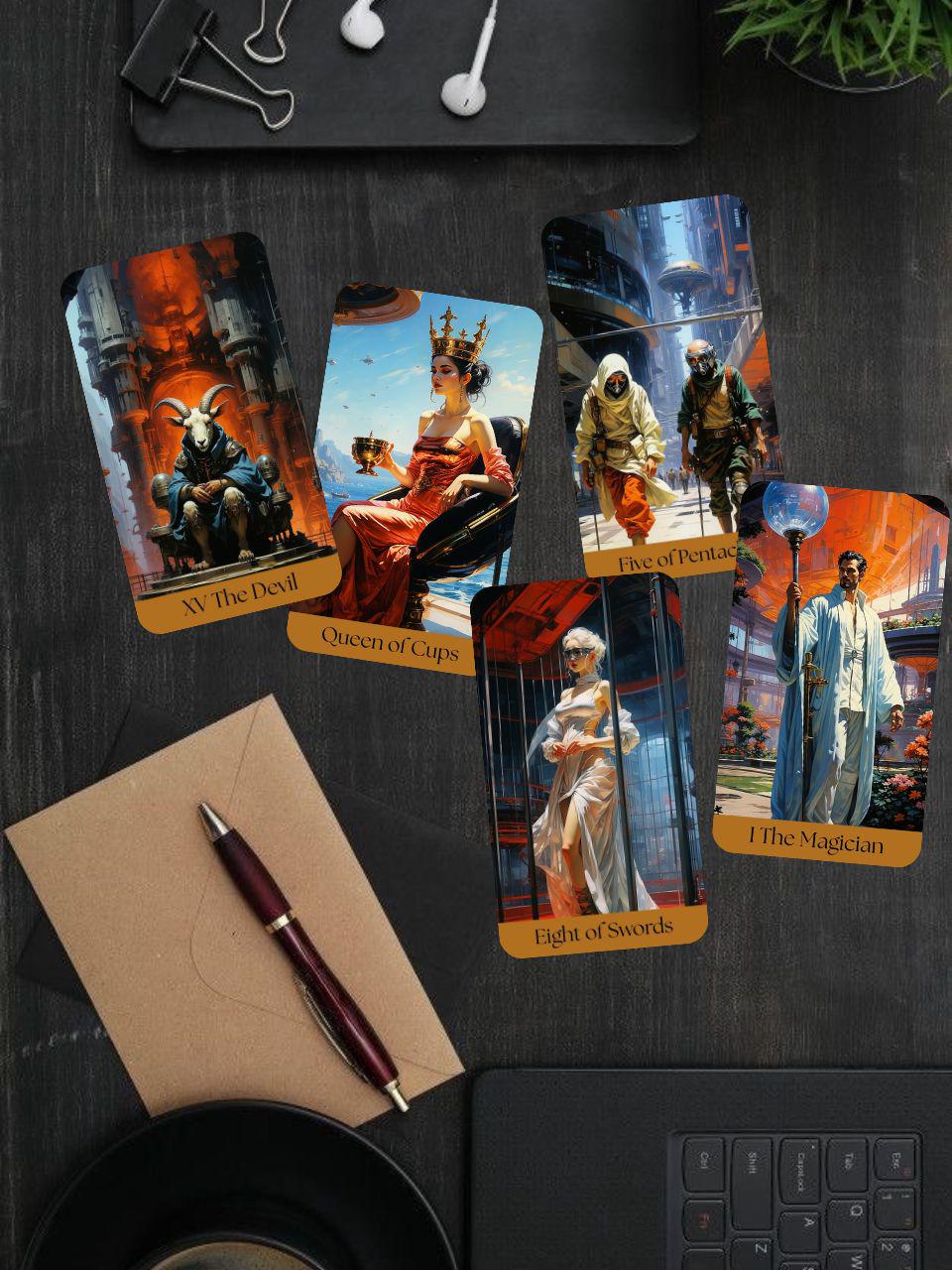 Futuristic Cyberpunk Tarot Deck | Illustrated Sci-fi Tarot Cards ...