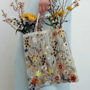 Schultertasche mit bestickter Spitze - Florale Schultertasche - Elegante Einkaufstasche