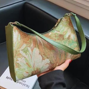 Sac à bandoulière floral vintage - Sac à main design peinture à l'huile - Petite pochette élégante - Sac fourre-tout chic aux aisselles