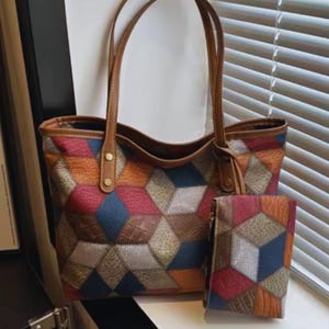Vintage Patchwork PU-Leder Einkaufstasche Große Schulter Geldbörse für Frauen - Lässige Handtasche mit geräumigem Design