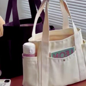 Grand sac fourre-tout en toile pour étudiant avec rangement