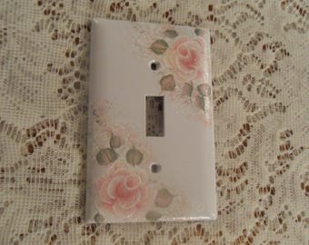 Shabby Cottage Chic Hand Painted Pale Rose Single Light Switch Cover