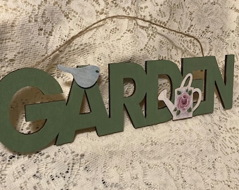 Garden Shabby Cottage Chic Wooden Hand Painted Pink Victorian Rose Sign.