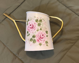 Shabby Cottage Chic New Hand Painted Pink Victorian Rose Watering Can