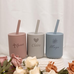 Personalized Toddler Training Cup, No Spill Baby Cup, Engraved Name Silicone Baby Cup with Name 7oz, Newborn Baby First Birthday Gifts