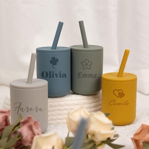 Personalized Silicone Baby Cup with Name 7oz, Toddler Silicone Cup 200 ml, Custom Non-Spill Baby Training Cup with Straw, 1st birthday Gift