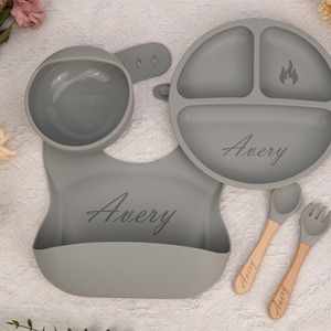 Personalized Silicone Weaning Set,Eco-Friendly,Feeding Set with Name,Cartoon Weaning Set for Toddler Baby Kids,Baby Plate,Baby Shower Gift