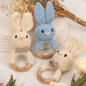 Personalized Animal Crochet Rattle,Engraved Crochet Toy Rattle With Name For Baby,Custom Wooden Baby Rattle,Baby Shower Gift,Newborn Gift