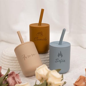 Baby Sippy Training Cup, Silicone Baby Cup with Name, Custom Silicone Baby Cup,Engraved Silicone Cup, Straight Silicone Cup,Baby Shower Gift