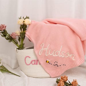 Personalized embroidered baby blanket,Soft cotton knitted baby blanket,Custom baby name blanket,Baby Gift,Baby shower gift,Newborn Baby gift