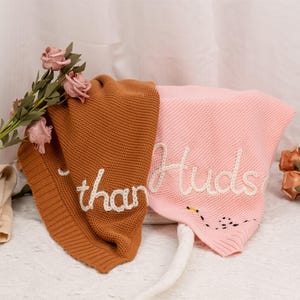 Personalized Knit Baby Blanket ,Custom Embroidery Gift for Baby Shower , Stroller Blanket , Soft Cotton Knit Monogrammed Newborn Baby Gift