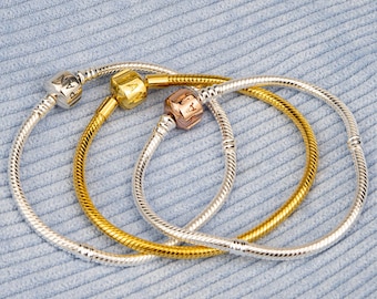 S925 Sterling Silver Pandora Bracelet, Snake Chain Charm Bracelet