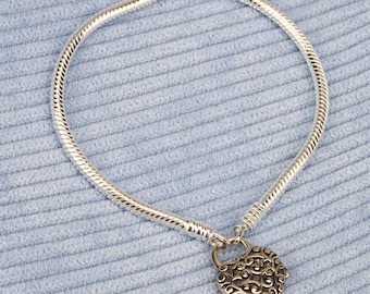 S925 Sterling Silver Pandora Heart Snake Chain Bracelet