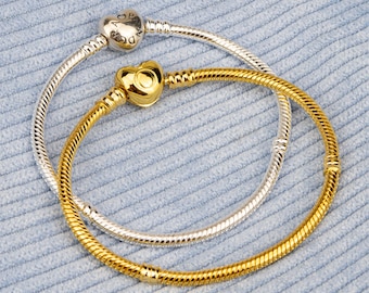 Sterling Silver Heart Snake Chain Bracelet - Pandora Style - Classic Charm Bracelet