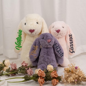 Easter Embroidered Bunny Rabbit, Easter Gifts, Bunny Toy, Personalized Custom Monogrammed Bunny Rabbit, Bunny Soft Plush Toy, Girl Gifts