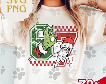 Six Seven Christmas PNG Svg, Meme viral 6 7, Ilustración navideña divertida, Diseño festivo con humor para redes sociales, Papá Noel divertido dice Six Seven
