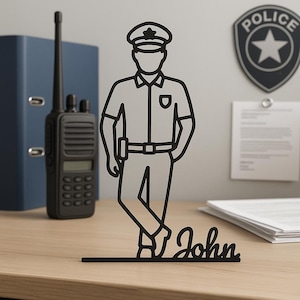 Statuetta di agente di polizia stampata in 3D personalizzata – Regalo personalizzato per le forze dell&#39;ordine con nome – Decorazione da scrivania per pensionamento, laurea o promozione