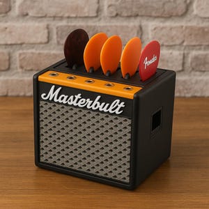 3D Printed Guitar Amp Pick Holder – Mini Amp Style Storage Box for Guitar & Ukulele Picks – Musician Gift, Desk Organizer
