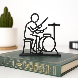 Drummer Line Art Sculpture | 3D Printed Musician Decor | Personalized Desk Ornament | Minimalist Drum Set Figurine Gift