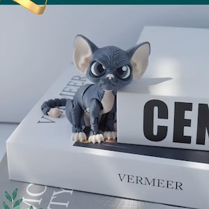 3D Printed Devon Cat Figure Decoration/Hairless Cat Joint Movable Toy/Desktop Decoration/Hand-made Ornaments/Children&#39;s Toys/Birthday Gift