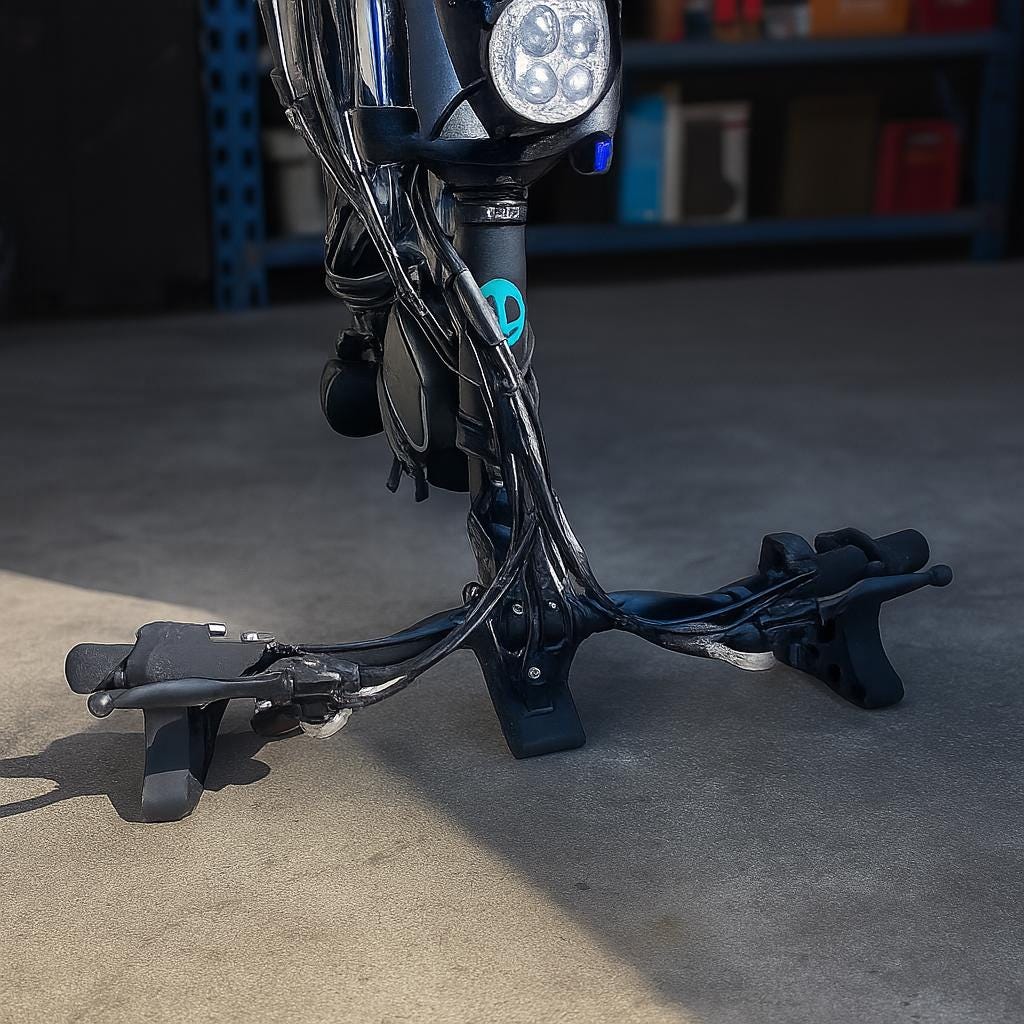 3D Printed Bicycle Front Fork Repair Stand Clamp – Lightweight Durable Holder for Maintenance & Display – Black and Orange Plastic Mounts