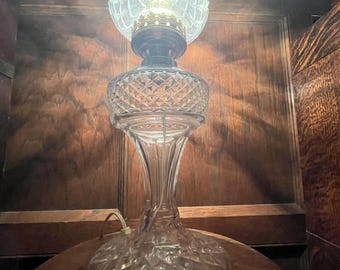 Waterford Crystal Electric Hurricane Lamp – 22” INISHTURK Pattern – Two-Piece Vintage Table Lamp