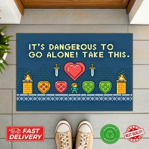 Pixel Adventure Doormat – Retro Fantasy Gamer Welcome Mat, Classic Quest Rug, Geeky Home Decor, Retro Gamer Welcome Mat, Housewarming Gift