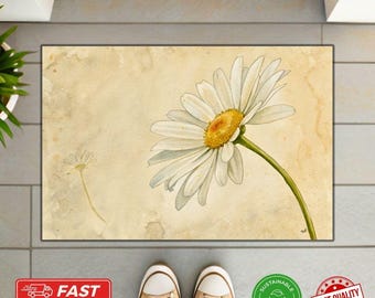 Madeliefje welkomstdeurmat – minimalistisch aquarel bloemen vloerkleed, rustiek huisaccent, huisaccent - housewarmingcadeau
