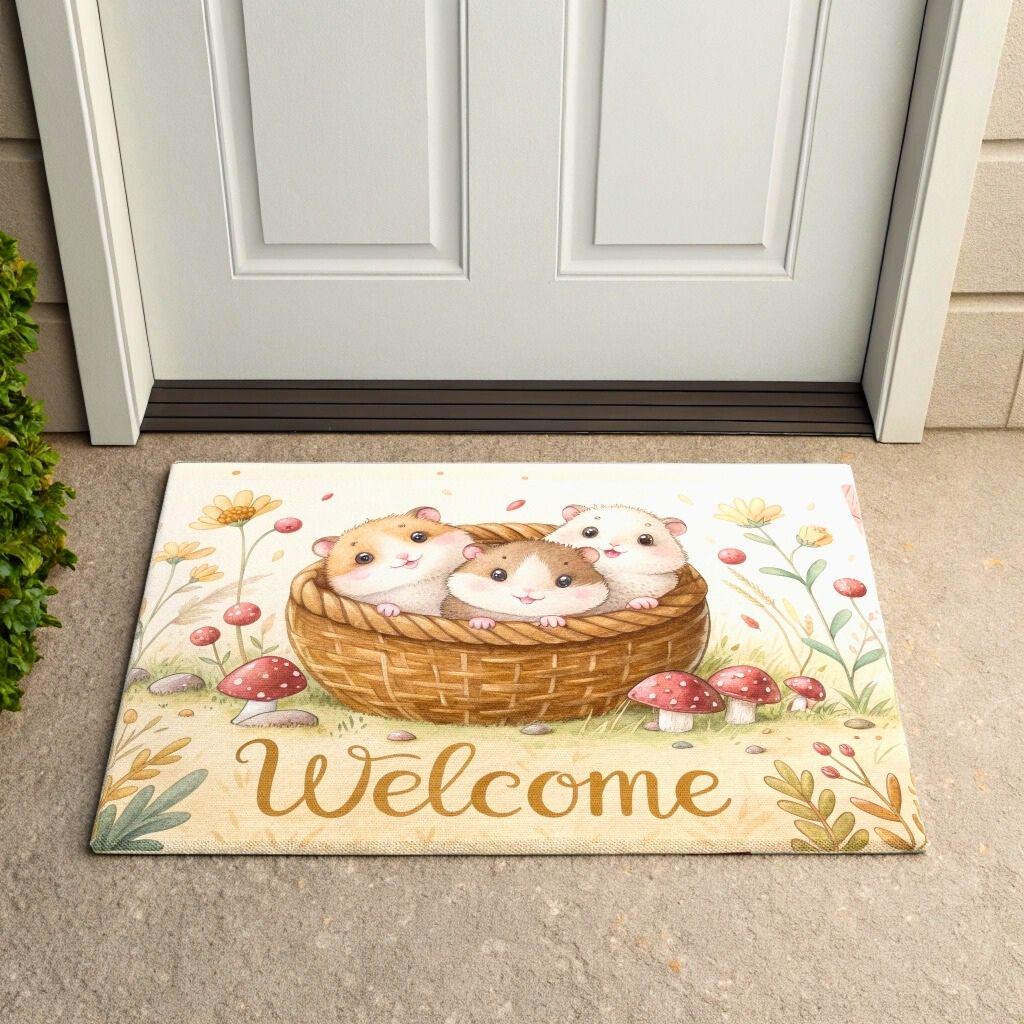 Hamster Rug Cozy Hamster Welcome Doormat – Cottagecore Entryway Rug, Woodland Decor ...