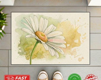 Madeliefje welkomstdeurmat – minimalistisch aquarel bloemen vloerkleed, rustiek huisaccent, huisaccent - housewarmingcadeau