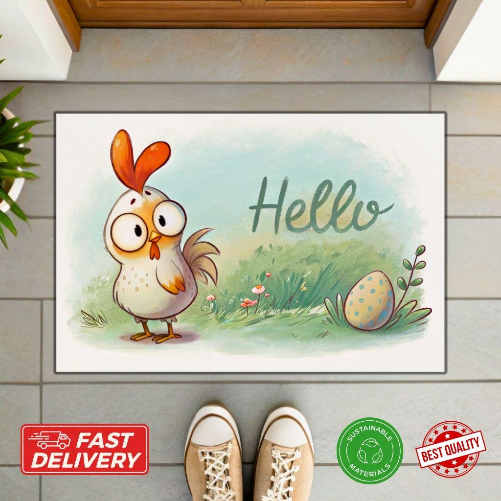 Cute Chicken Doormat Whimsical Farmhouse