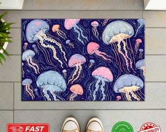 Jellyfish Doormat - Ocean Undersea Welcome Mat, Coastal Decor, Beach House Gift