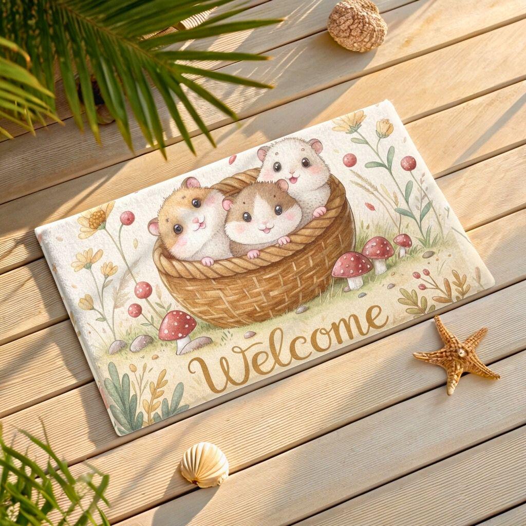 Hamster Rug Cozy Hamster Welcome Doormat – Cottagecore Entryway Rug, Woodland Decor ...