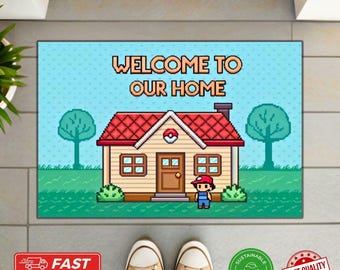 Pixel Monster Trainer Doormat – Retro Gamer Welcome Mat, Geeky Home Decor, Nerdy Housewarming Gift, Gaming Entryway Rug, Custom Doormat