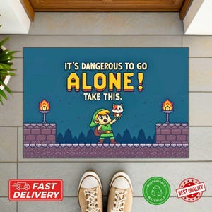 Pixel Adventure Doormat – Retro Fantasy Gamer Welcome Mat, Classic Quest Rug, Geeky Home Decor, Retro Gamer Welcome Mat, Housewarming Gift