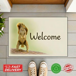 Funny Squirrel Doormat – Hilarious Welcome Mat, Quirky Animal Entryway Rug, Rustic Home Decor, Gag Gift for Wildlife Lovers