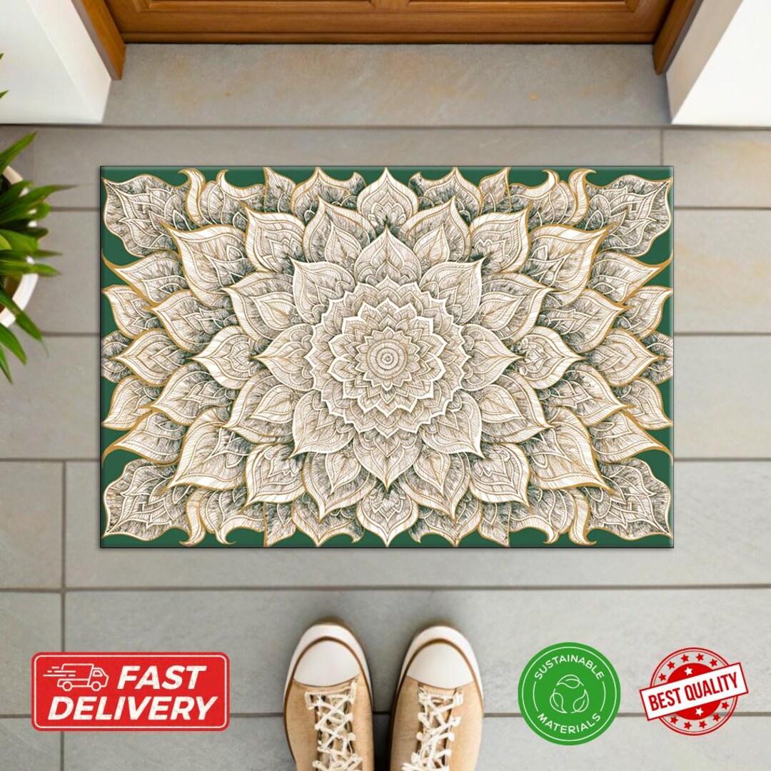 Mandala Doormat - Intricate Floral Welcome Mat, Bohemian Entryway Decor ...