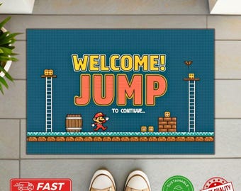 Pixel Barrel Doormat – Retro Arcade Pixel Doormat, Classic Platformer Gamer Rug, Geeky Home Decor, Retro Gamer Welcome Mat,Housewarming Gift