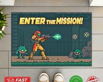Pixel Space Explorer Mat – Retro Sci-Fi Pixel Doormat, Space Adventure Gamer Rug,Geeky Home Decor, Retro Gamer Welcome Mat,Housewarming Gift