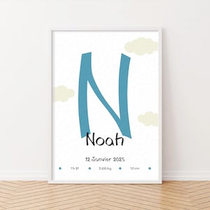 Póster de nacimiento personalizado en color azul petróleo, un diseño original y elegante perfecto para una habitación infantil relajante.
