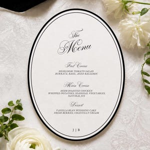Modèle de menu de mariage ovale : Décoration de réception élégante et raffinée, format 5x7, téléchargement numérique EP11