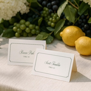 Plantilla de tarjeta de lugar para boda vintage verde: Diseño editable en Canva (Descarga digital RD08)